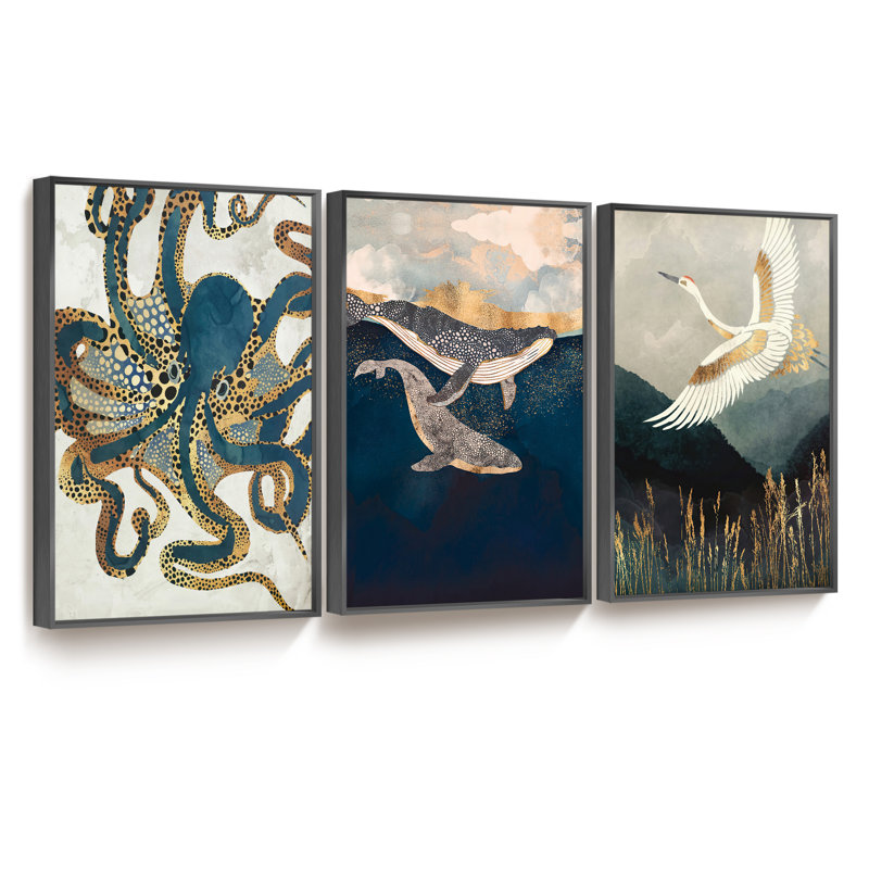3 pièces, reproduction sur toile encadrée, H 36 po x l 16 po x P 1,5 po, Noir