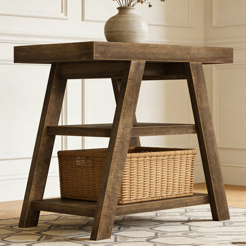 3-Tier Wood Sofa Side Table with Storage Shelf