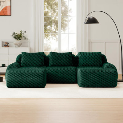 Canapé modulaire de 114 po, moderne, désossé, surdimensionné, siège 3 places, confortable et profond, en forme de L avec repose-pieds mobile pour le salon, revêtement en flanelle, sans assemblage requis, vert