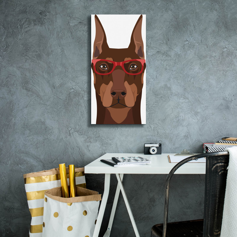 «Doberman portant des lunettes de hipster 2» par Furbaby Affiliates, art mural sur toile, H 24 po x l 12 po x P 0,75 po