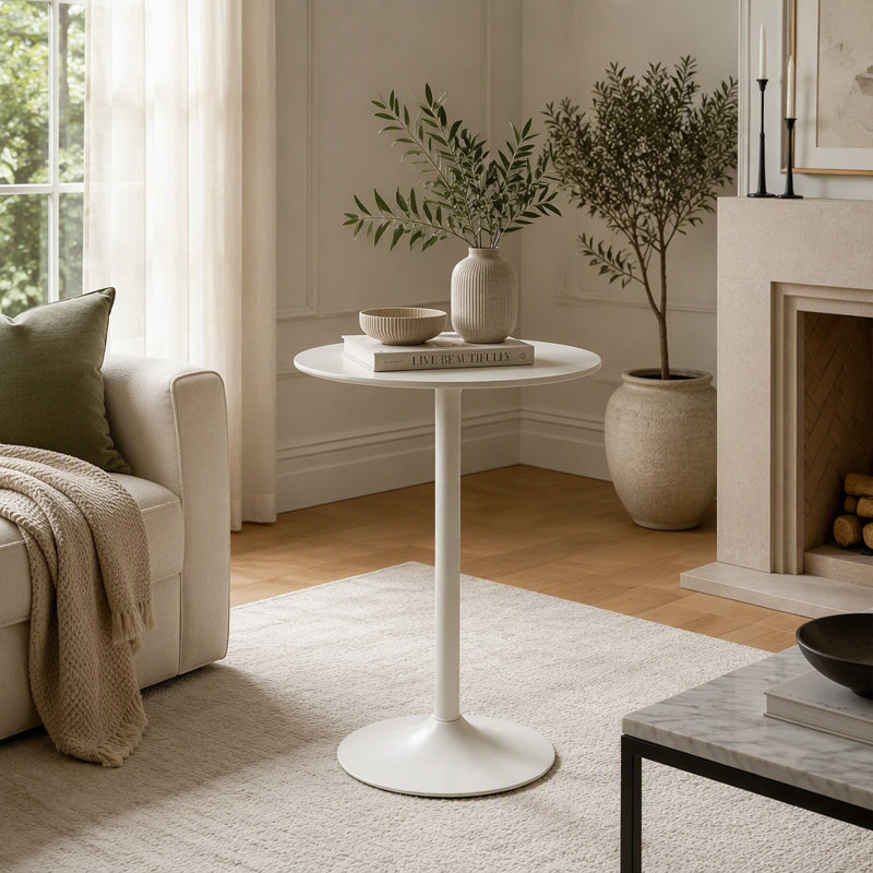 Table de bar ronde blanche au design moderne et au fini mat