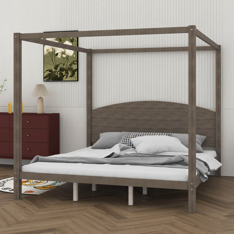 CaNopy Platform Bed with Headboard and Support Legs, Brown Wash, King