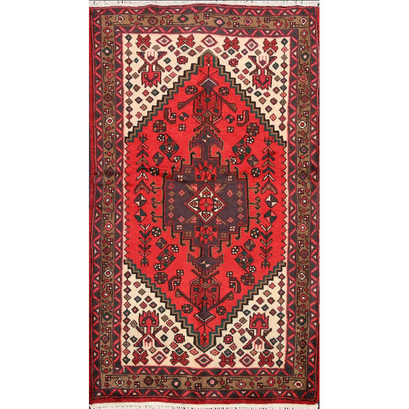 Tapis corail / ivoire en laine noué à la main de conception unique 3 pi 3 po x 4 pi 6 po Ihor