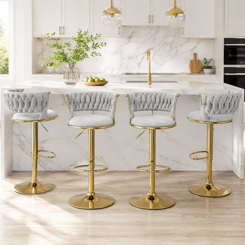 Tabouret tournant en velours, Gris clair