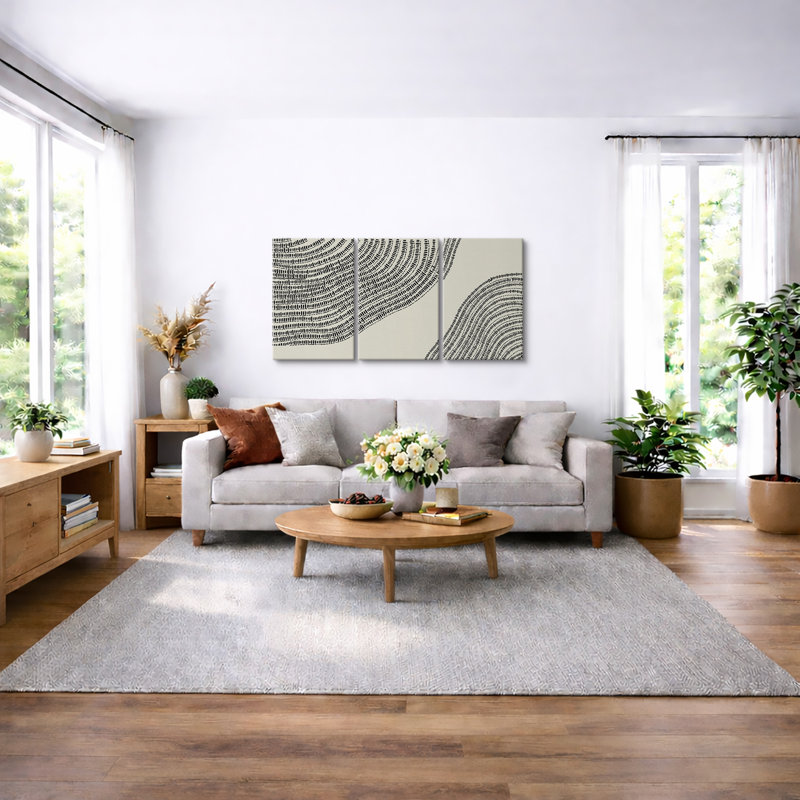 Line Art, géométrique, arbre en bois, anneau, impression sur toile, 3 pièces, H 36 po x l 72 po, Toile tendue
