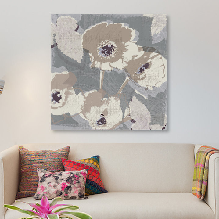 « fleur layers i », reproduction d’impression sur toile tendue, H 16 po x l 16 po x P 1 po, Papier d'art encadré noir, Blanc