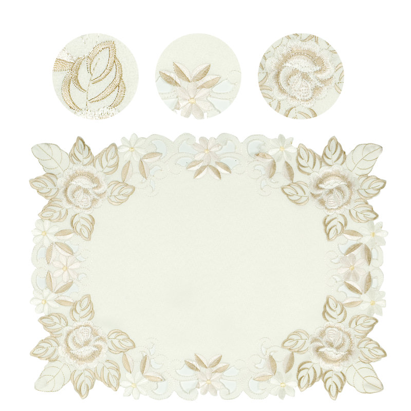 Albina Light Green Tablecloth with Lace Embroidery and Cutouts for Elegant Dining and Christmas Decor, White