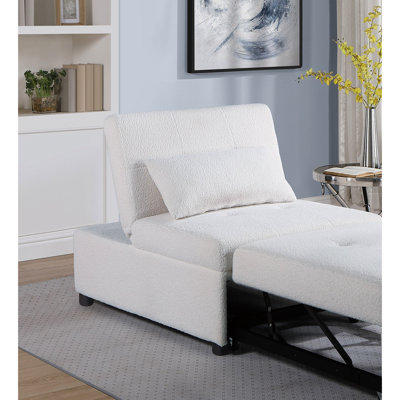 White Color Convertible Chair With Fabric And Seatback Contemporary Pull Out Bed Seat