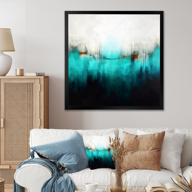 Bleu et noir ondulation abstraite Medley III - art mural abstrait, Cadre simple noir, H 36 po x l 36 po x P 1,5 po