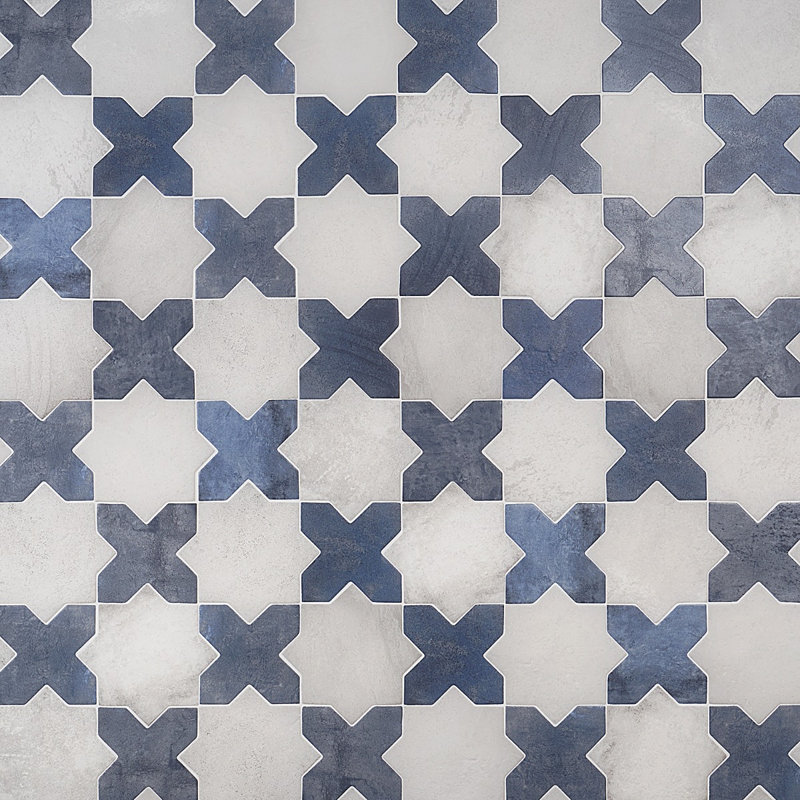 Parma Star-Crossed 6x6 Matte Terracotta Look Porcelain Floor and Wall Tile, White/Blue