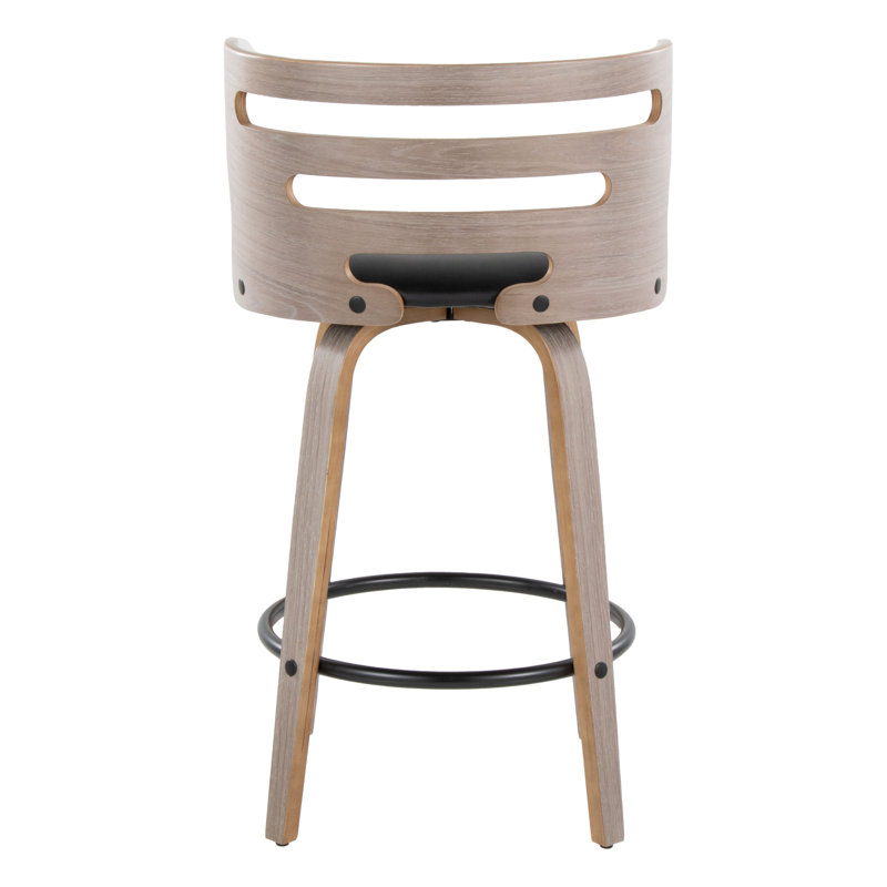 Tabouret de bar Mid-Century moderne à hauteur fixe avec pivot, Chêne, Gris foncé
