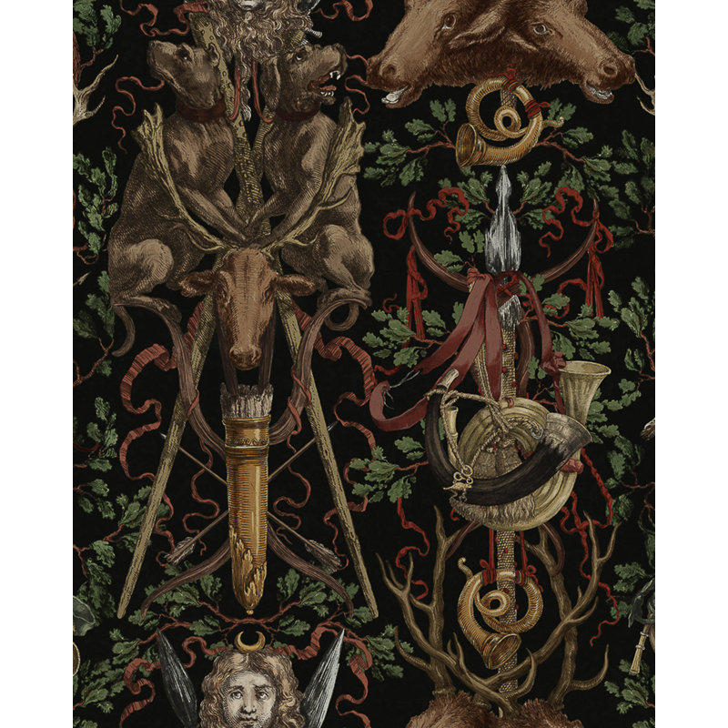 Tyrol Apres-Ski Home Wallpaper Roll, Black/Brown/Green/Red