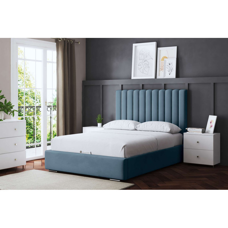  Panel Ottoman Bed with Headboard, Small Double (4'), Blue
