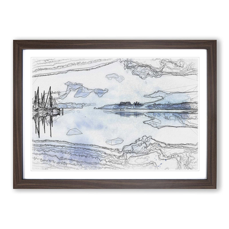 Boats Upon Lake Constance in Abstract - Picture Frame Graphic Art Print, 62cm H x 87cm W x 2cm D, Walnut Framed