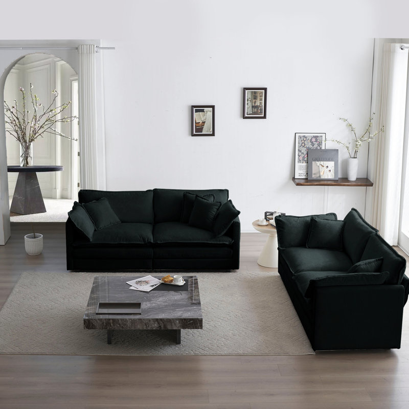 Canapé noir en chenille 2: tissu haut et rembourrage confortable en mousse épaisse