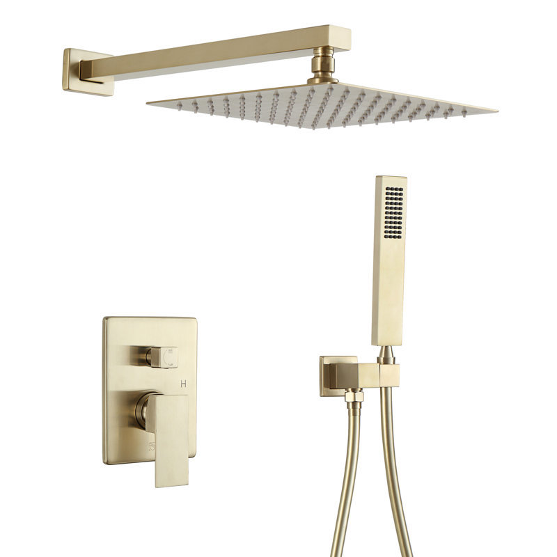 Calder Complete Shower System with Rough in-Valve, PVD Brush Gold
