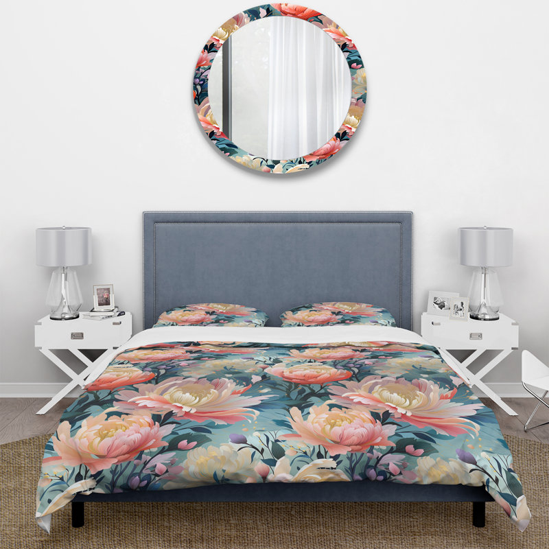 Ensemble de housse de couette Pink Botanical Ikat Haven Blooms, Housse de couette pour très grand lit et 2 très