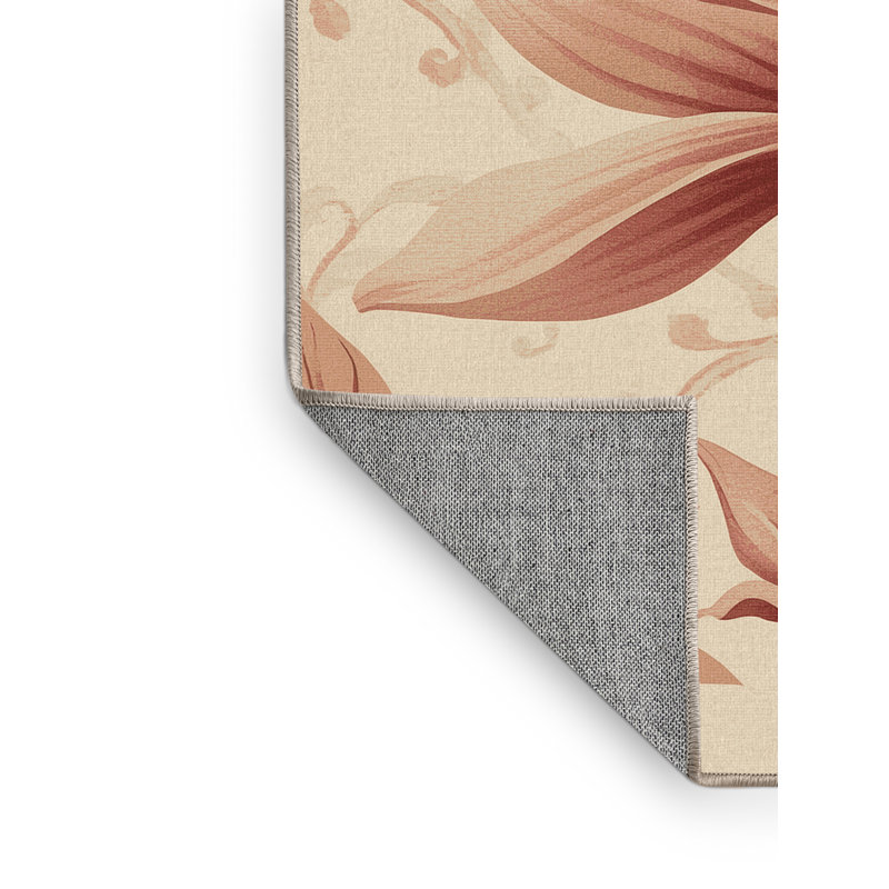 Machine Washable Ortmund Magnolia Classic Floral Rug in Beige – Beige Binding, 7' Square
