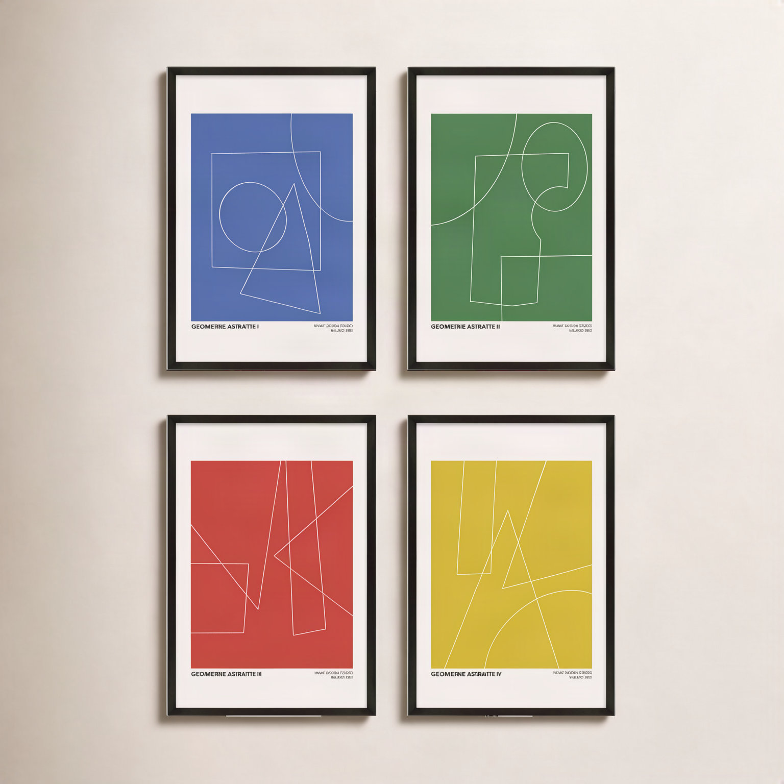 Caila "Geometric Abstraction" 4-Piece Print Set, 25" H x 17.5" W x 1.25"D, Black