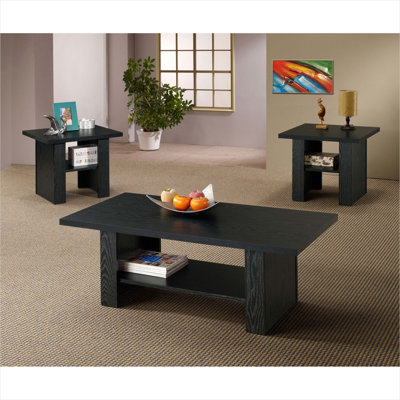 Ensemble de tables basses de rangement avec tablette inférieure, 3 pièces en bois d'ingénierie rectangulaire noir mat, 47,25 po