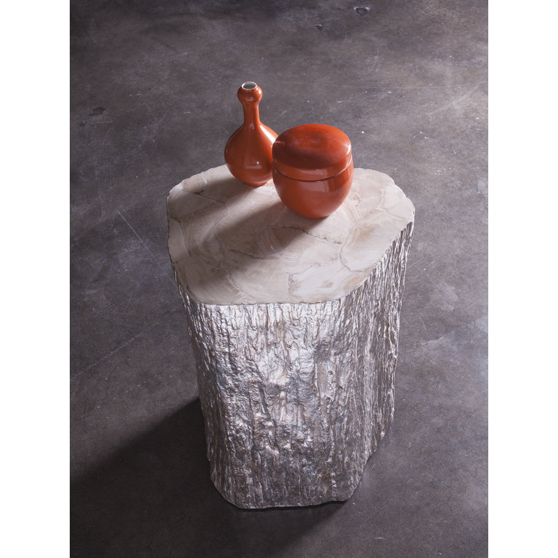 Silver Leaf Fossilized Clam Shell Accent Table with Storage