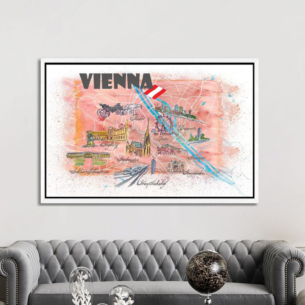 Vienna Austria Illustrated Map by Markus & Martina Bleichner - Painting on Canvas