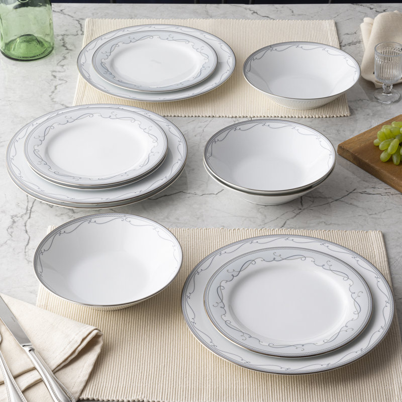 Noritake Satin Flourish 12-Piece Dinnerware Set, Service for 4