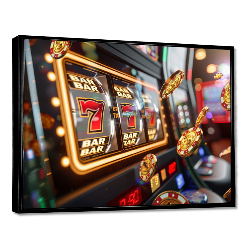 Machine à sous Jackpot Winner III, H 30 po x l 40 po x P 1,5 po, Toile avec cadre flottant noir
