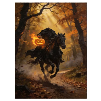2D Flat, 1pc Gothic Headless Pumpkin Knight Wall Panel - Wood Frame Wrap-Around Suitable for Halloween & Christmas Decor.