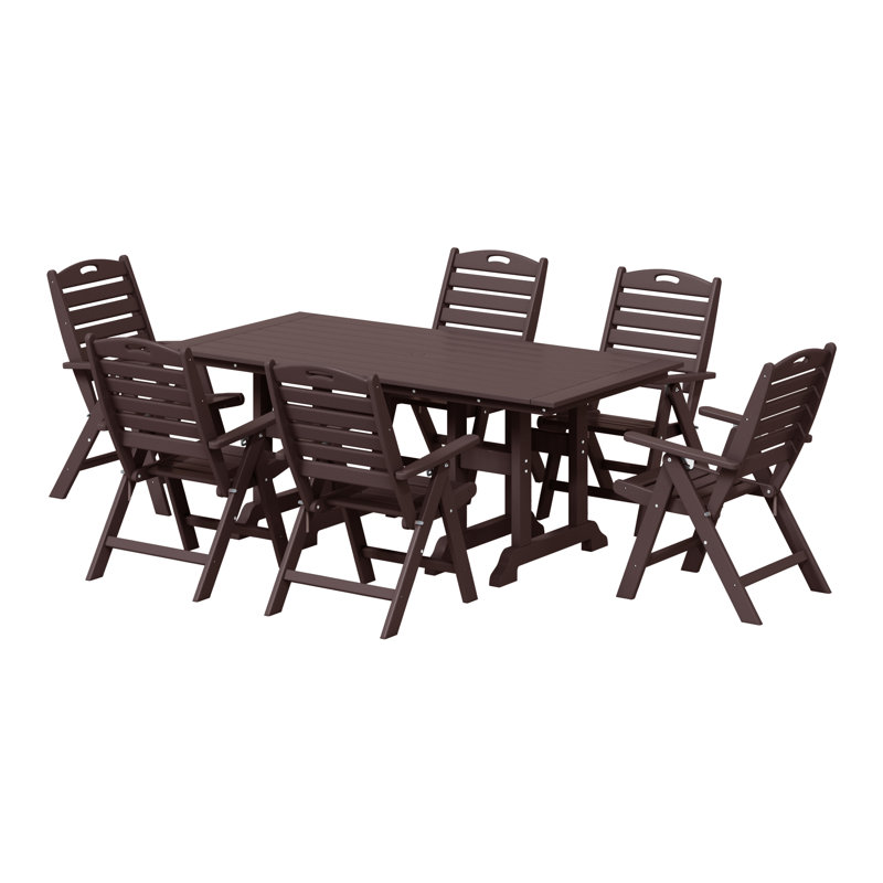 Laguna 7-Piece Rectangular Table Folding Highback Chair Dining Set, Dark Brown