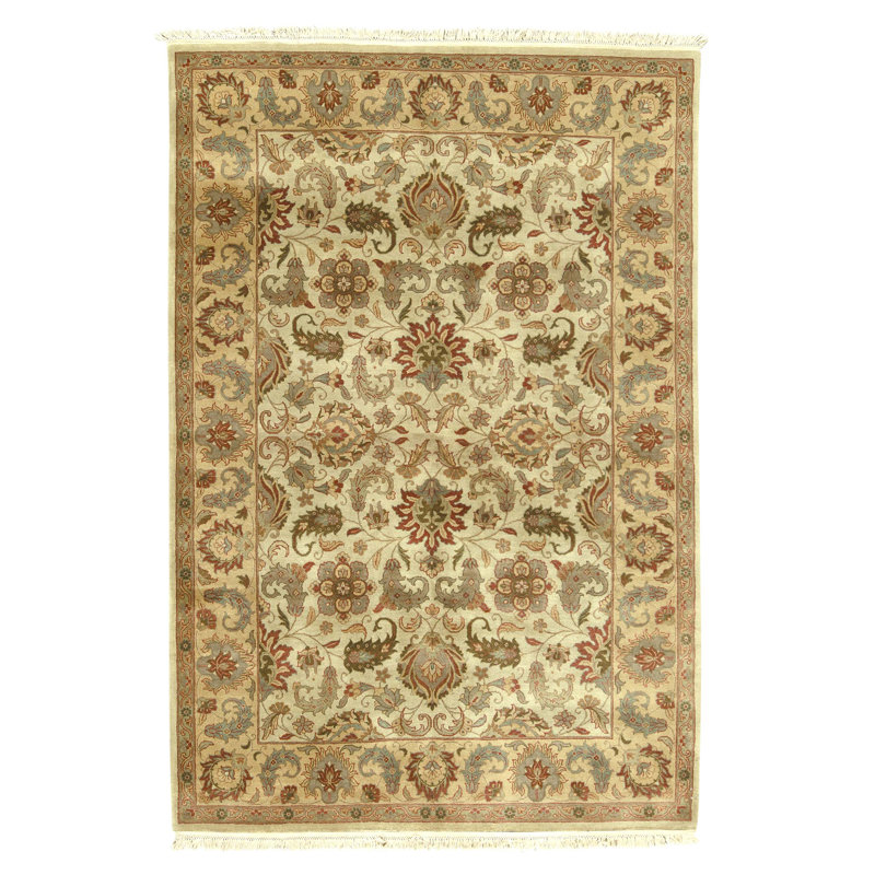 Tapis crème et doré de haute qualité noué à la main
