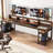Two - Person Desk With Monitor Stand, 78.74" Long Double Computer Office Desk With Storage Shelves, Large Gaming, Study And Writing Table Workstation For Home Office (Rustic Brown)-1908026538