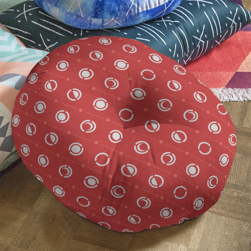 Coussin de sol à phases de lune classiques, 26 po x 26 po, Blanc/rouge