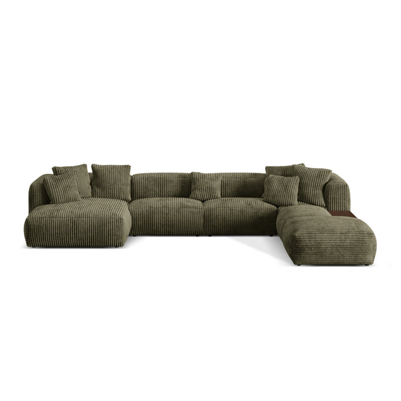 Betsayda 5 Seater Corduroy Corner Sofa , Moss Green