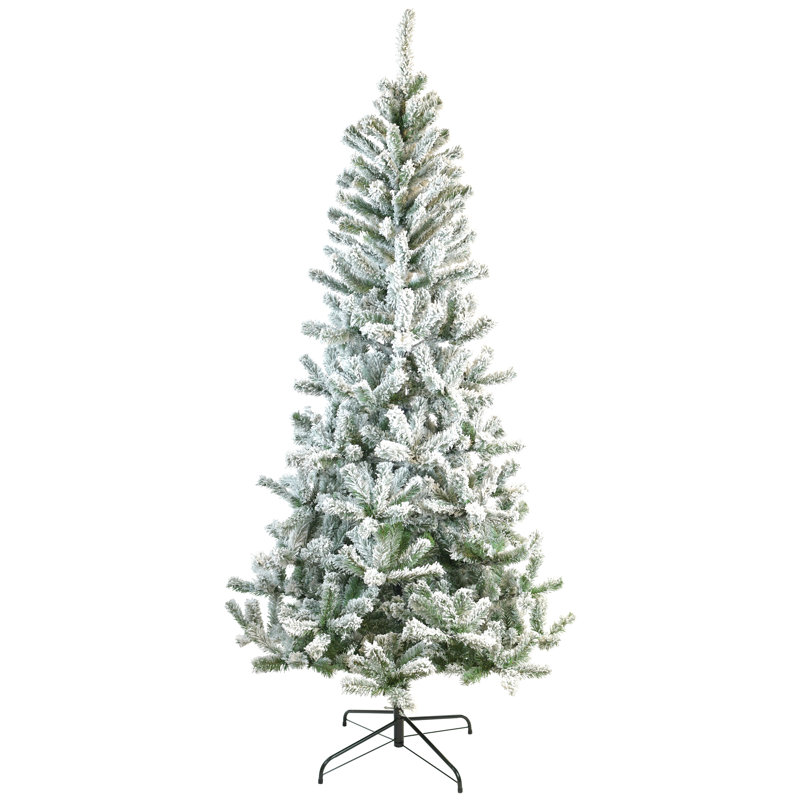 Chamonix Green with White Flocked Spruce Artificial Christmas Tree with Stand, 210cm H