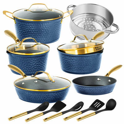 Granitestone Charleston Collection Hammered 15 Piece Nonstick Ceramic Cookware Set With Utensils