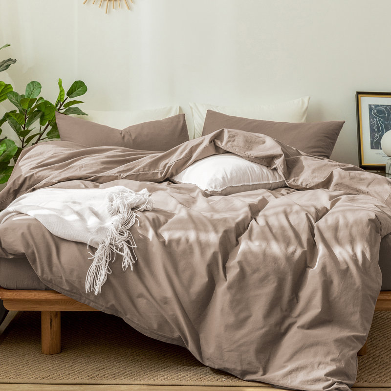 Olive Green Full Cotton Duvet Cover Set with Pillowcases
