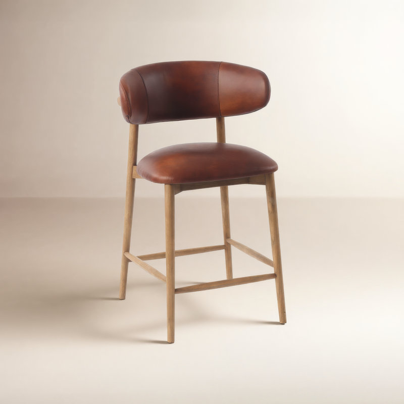 Murphey Upholstered 26'' Counter Stool with Solid Wood Frame, Tobacco