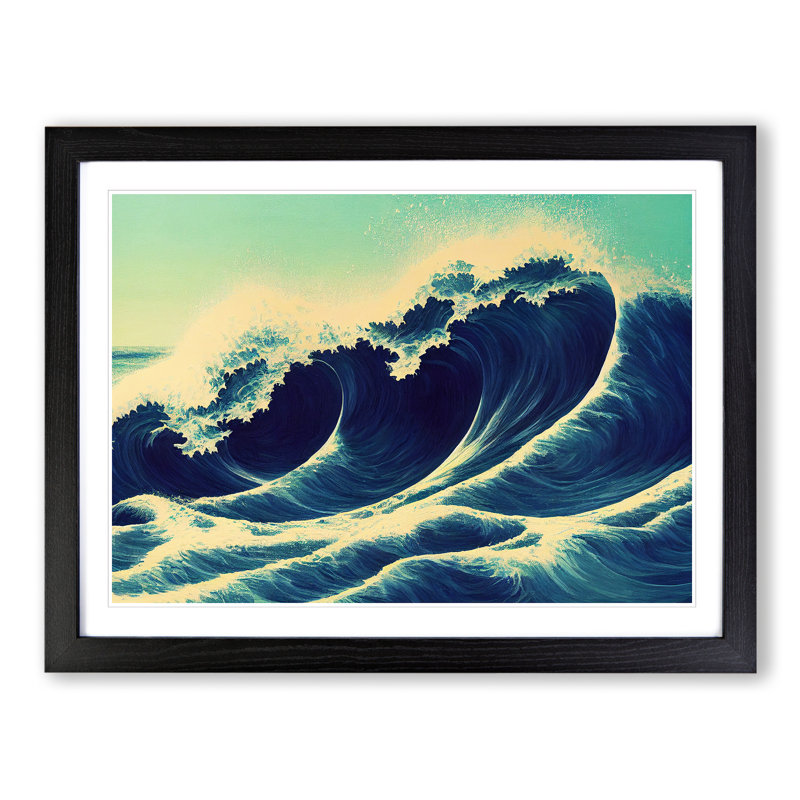 XH1022-3905X Flashy Japanese Wave - Single Picture Frame Print, 46cm H x 64cm W x 2cm D, Black