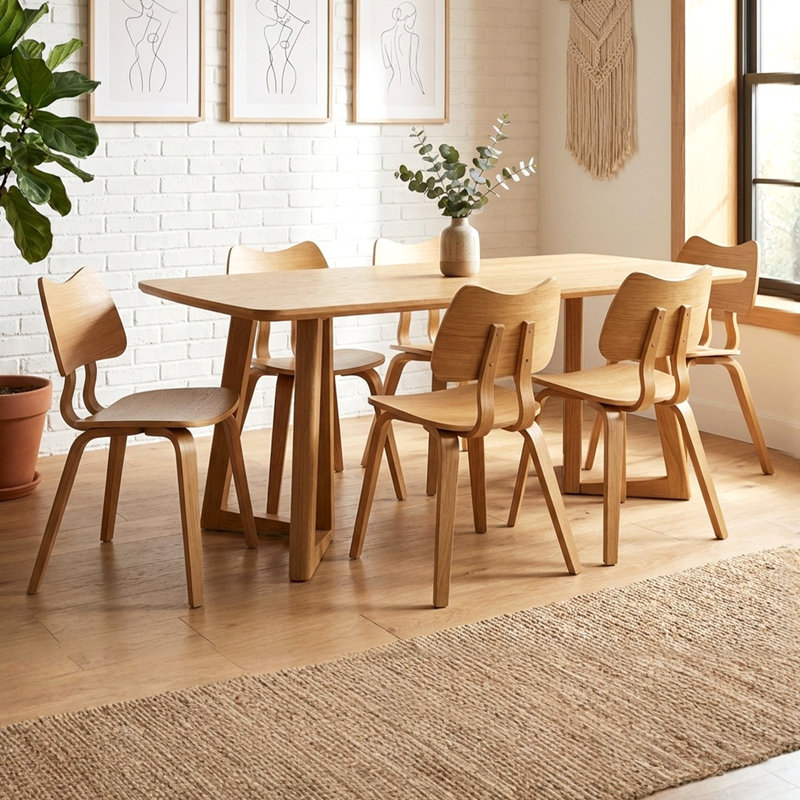 Ensembles de tables de salle à manger, 7 pièces : table, 6 chaises, Tanné
