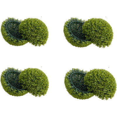 4 Pack Artificial Boxwood Topiary Balls - Realistic Faux Greenery for Porch, Patio, Balcony Decor
