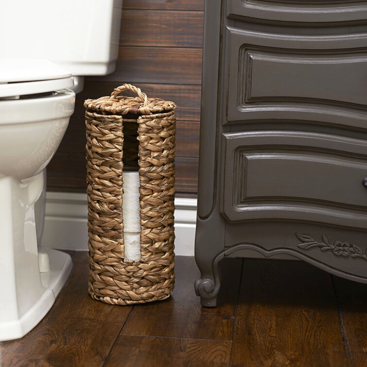 White Freestanding Bathroom Toilet Paper Roll Holder with Storage and Extra  Slot For Tissue Roll