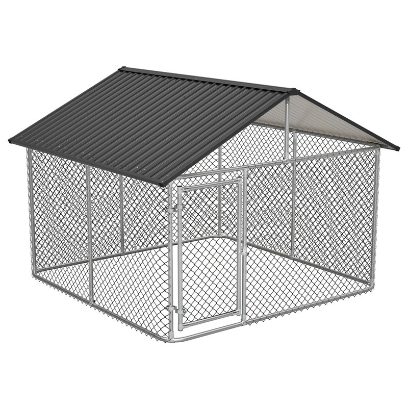 Cage pour chien d'extérieur avec toit en métal