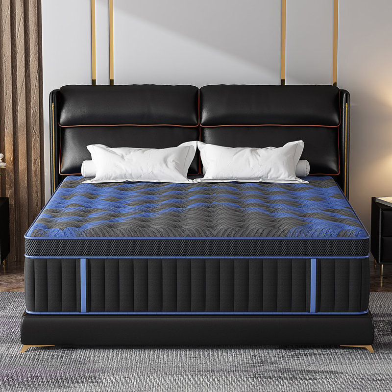 Matelas pour grand lit double hybride mi-ferme 9 po / 12 po avec lit en mousse viscoélastique imprégnée de gel dans une boîte