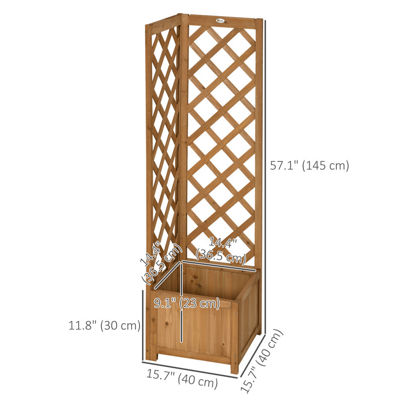 Jardinière en bois surélevée avec treillis, brun