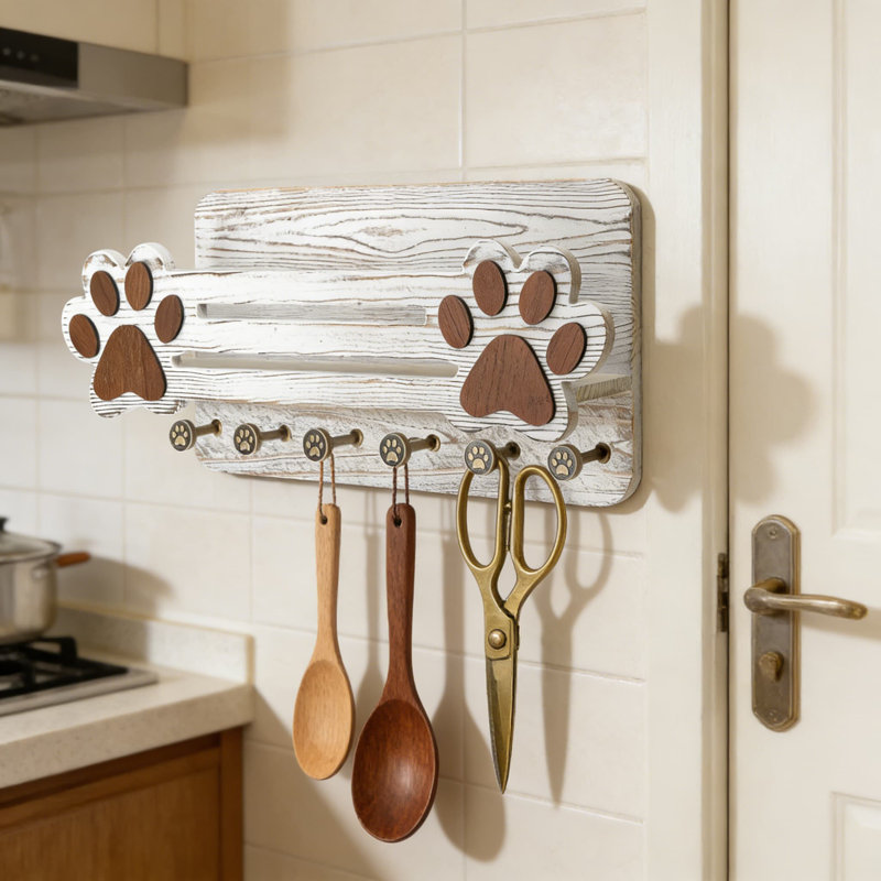 Organisateur mural en forme de laisse de ferme et porte-clés avec tablette flottante et 6 crochets - Rangement d'accessoires pour animaux de compagnie rustique