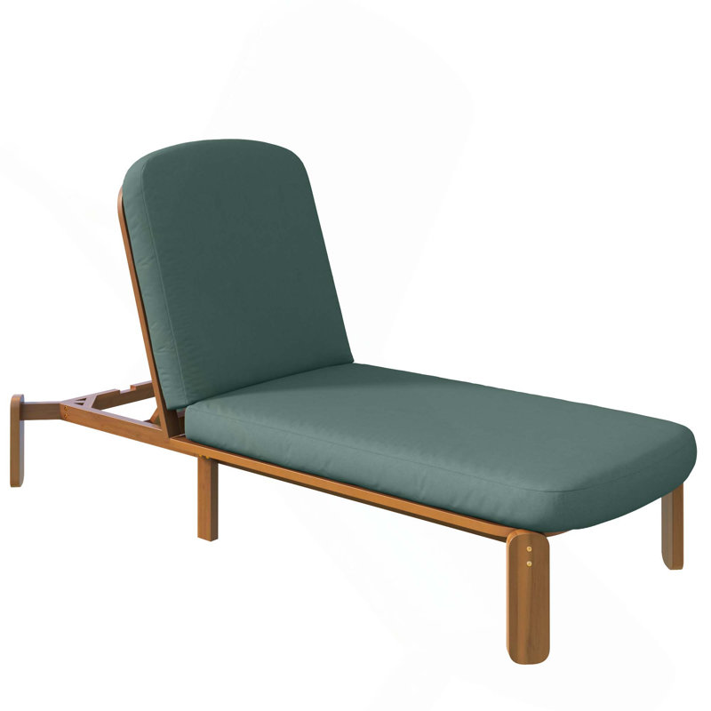 Chaise longue inclinable à dossier réglable pour l'extérieur avec structure en bois de qualité supérieure et ensemble de coussins confortables pour le patio près de la piscine