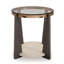 Miu Side End Table, 24 Inch Round Glass Top W Shelf, Brown Angled Base