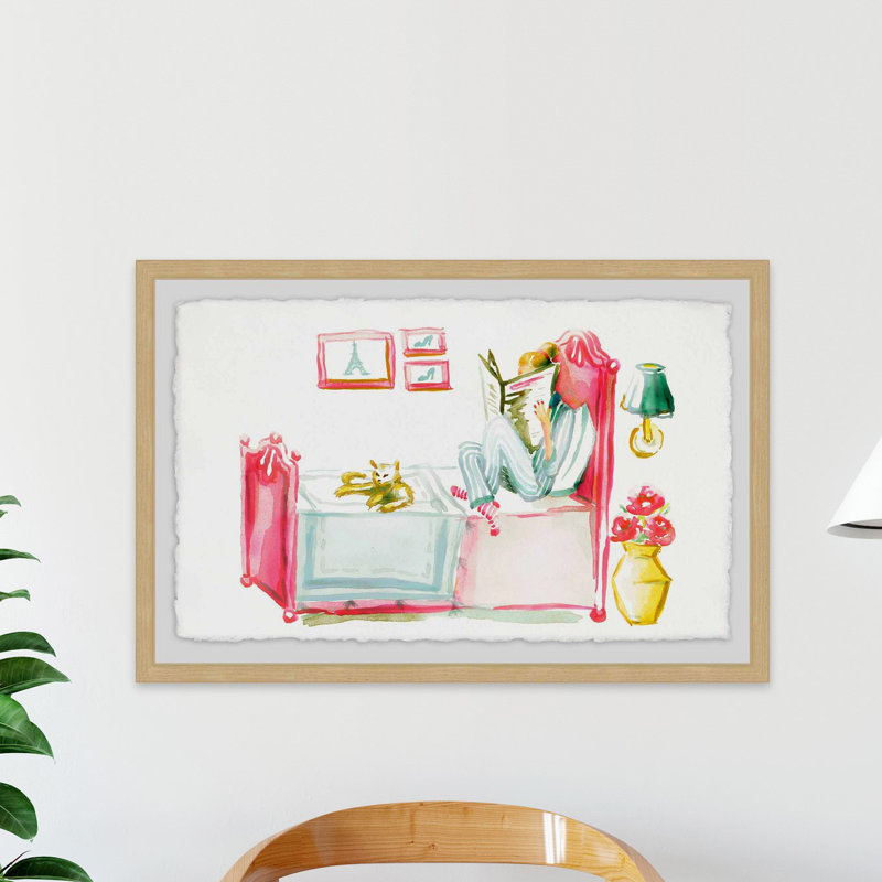 Reading With The Cat - Single Picture Frame Painting, 41 cm H x 61 cm W