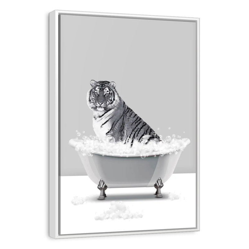 Bathtub Mosely Fierce Tiger, 9" x 13", Floating Frame White